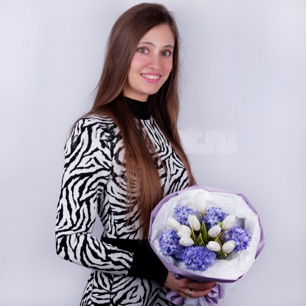 Гиацинт синий - 5, Тюльпан белый - 9, Современная упаковка